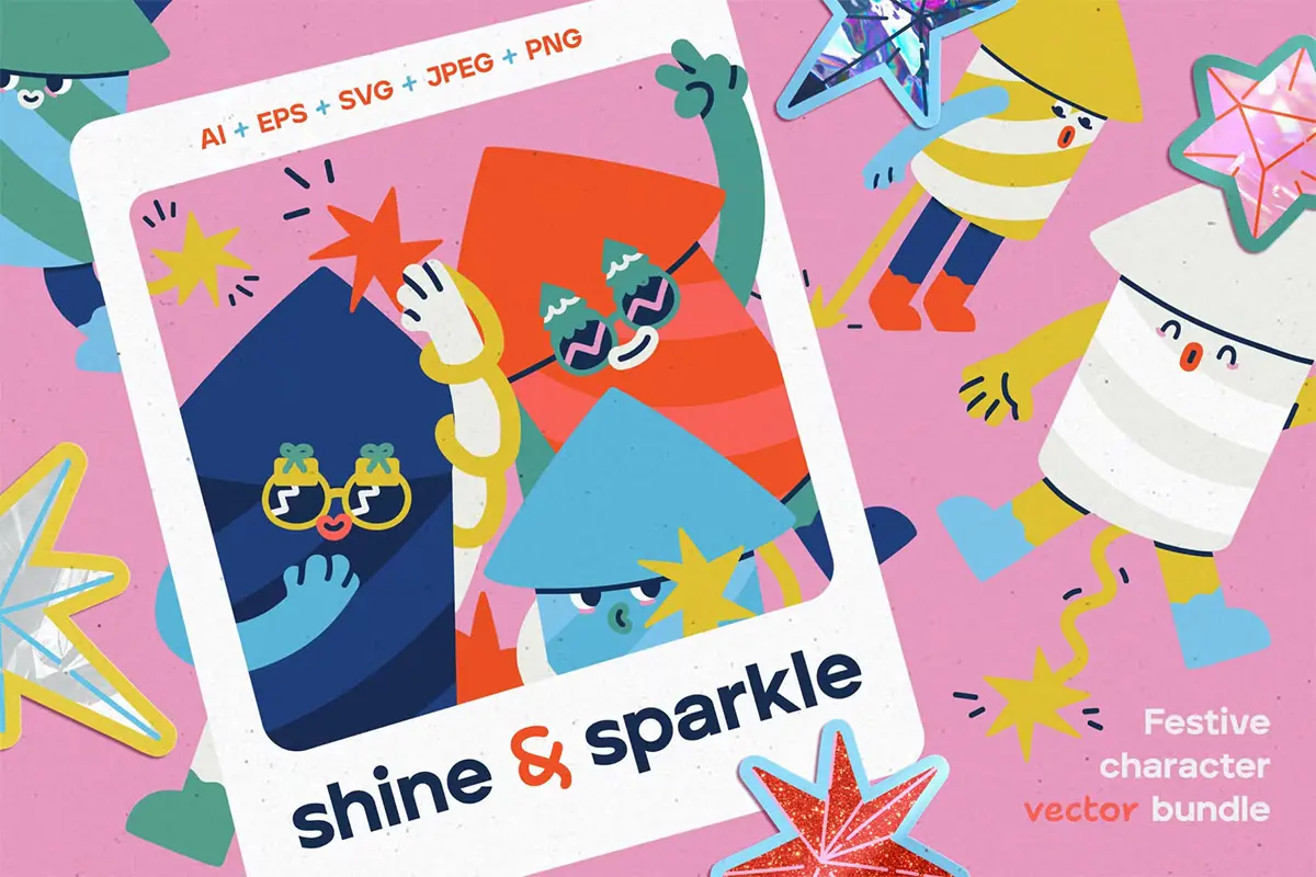 Sparkle & shine. Firework character 趣味时尚圣诞节新年节日派对烟花卡通形象插图插画ai矢量设计素材