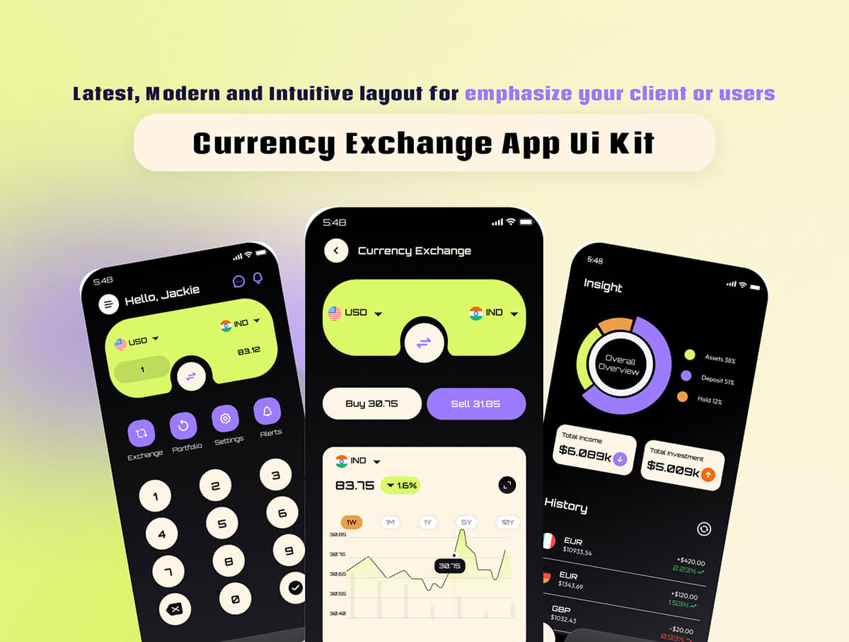 Xange currency exchange app Ui kit 时尚简约金融汇率货币兑换电子钱包交易App应用ui界面设计模板