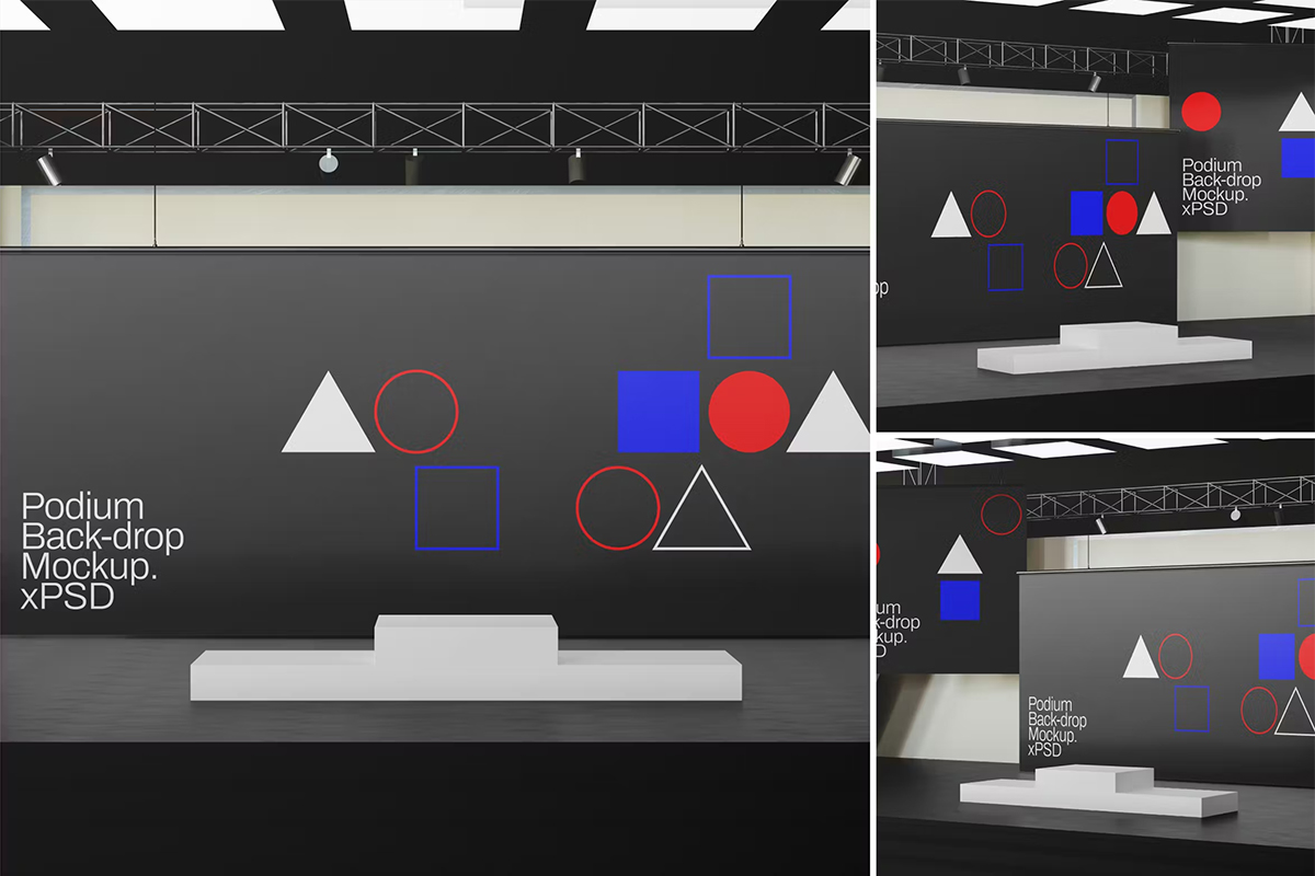 Backdrop Podium Mockup 会议讲座讲台背景模型展示设计贴图ps样机素材