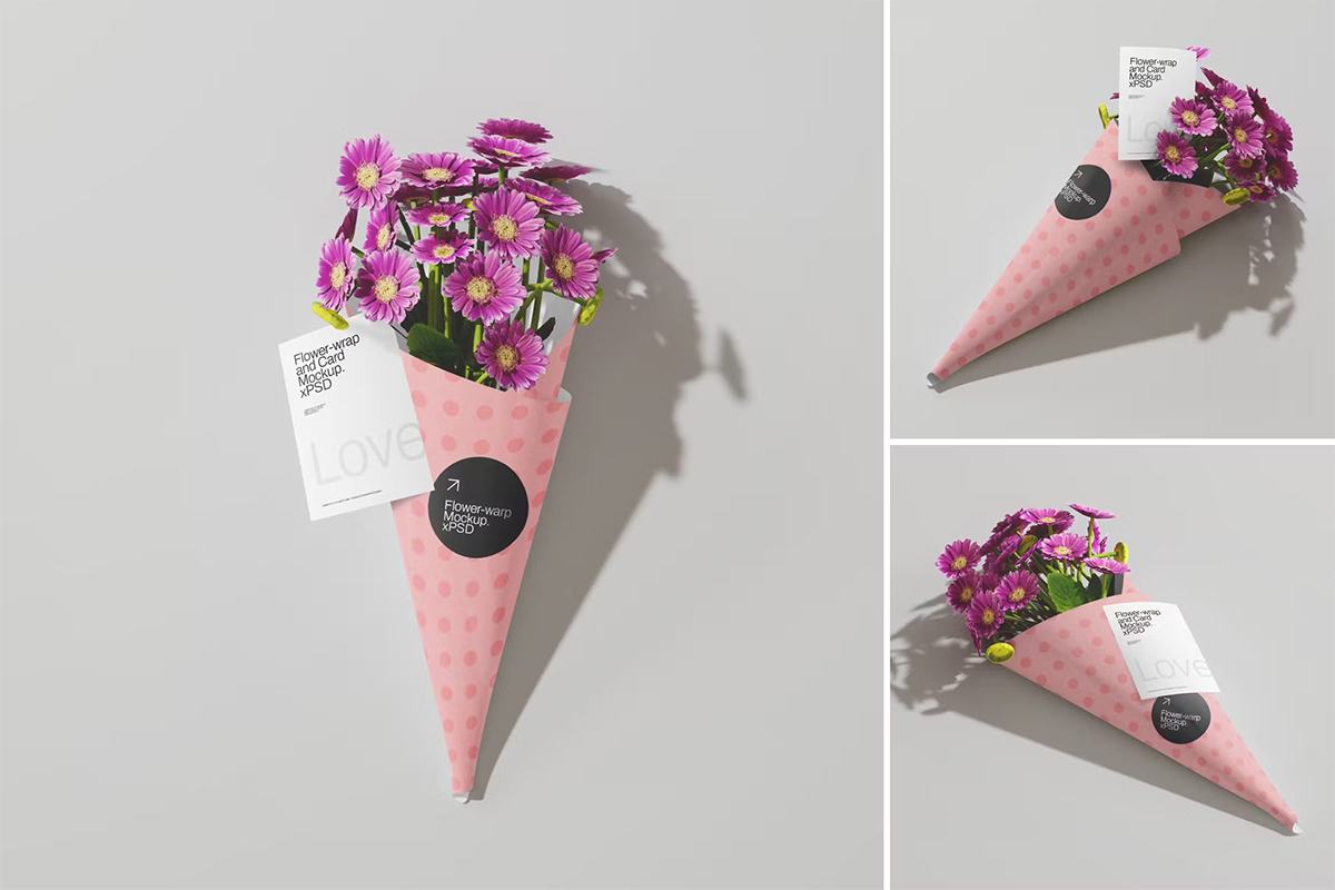 Flower Bouquet Mockup 花束包装纸标签模型展示设计贴图ps样机素材