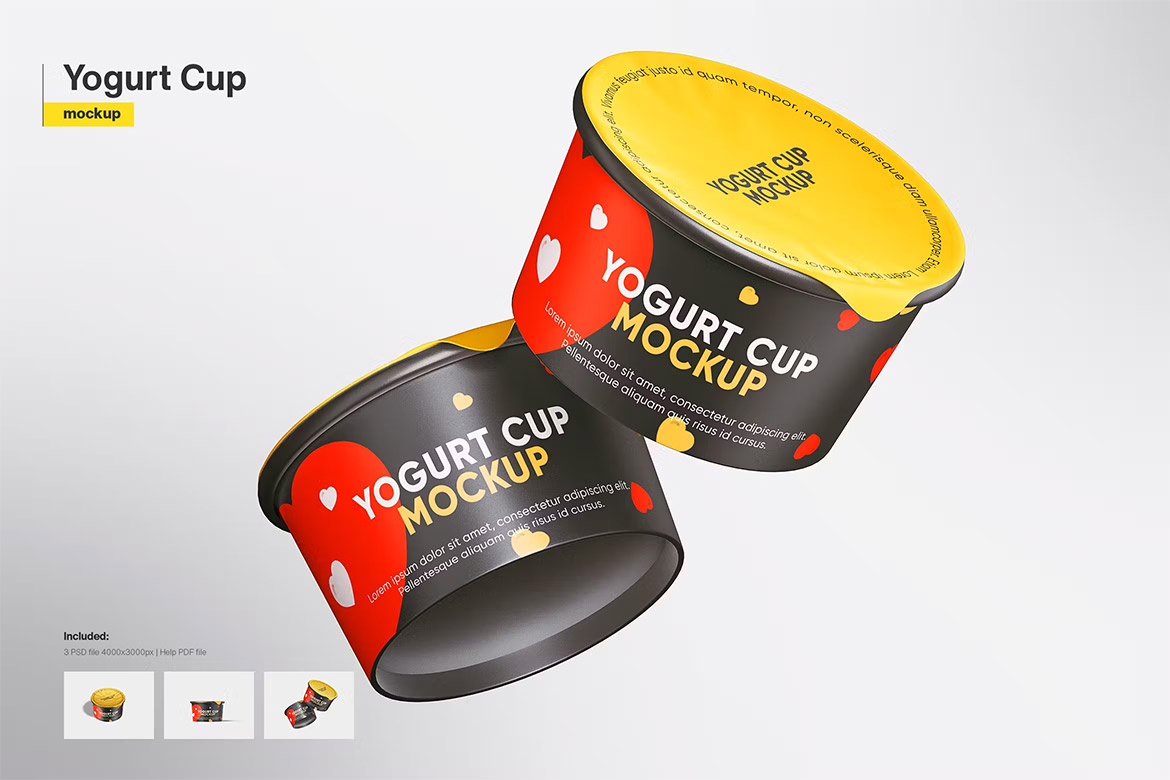 Yogurt Cup Mockup 酸奶纸杯模型品牌包装设计贴图ps样机素材模板