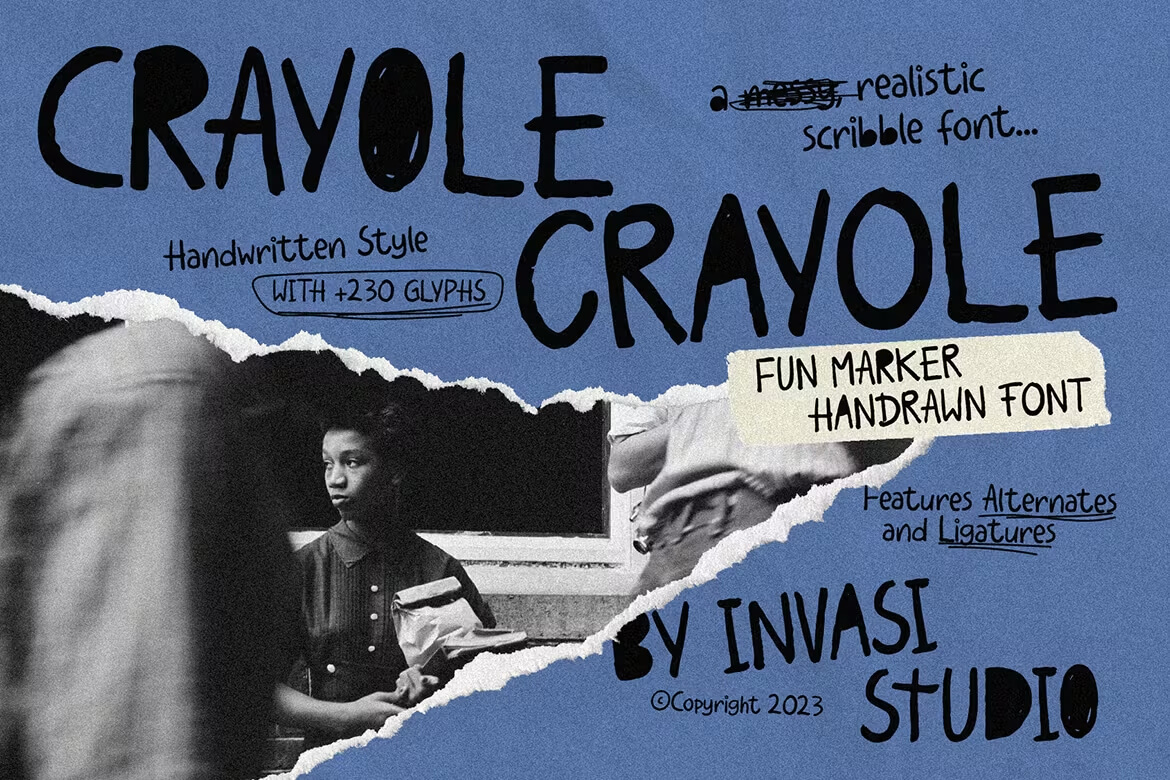 Crayole – Scribbles Handwritten Font 潮流时尚马克笔涂鸦文创海报杂志封面标题手写英文字体包