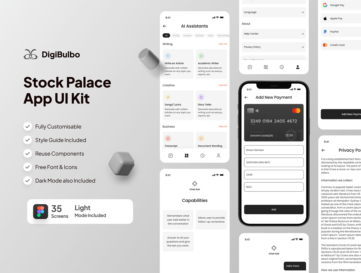 ChatHub – AI Chat Mobile App UI KIT 专业简约AI人工智能交互聊天机器人社交App应用ui界面fig套件模板