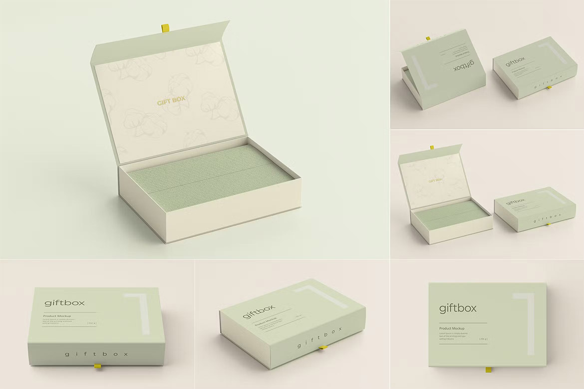 Gift Box Mockup  8款长方形翻盖磁吸礼盒纸盒礼品包装设计ps样机素材展示效果图