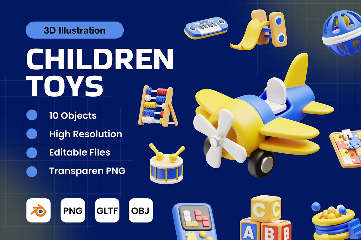 Children Toys 3D Icon Pack  20款儿童教育益智积木玩具手机网页应用插图3D图标icon设计素材png图片