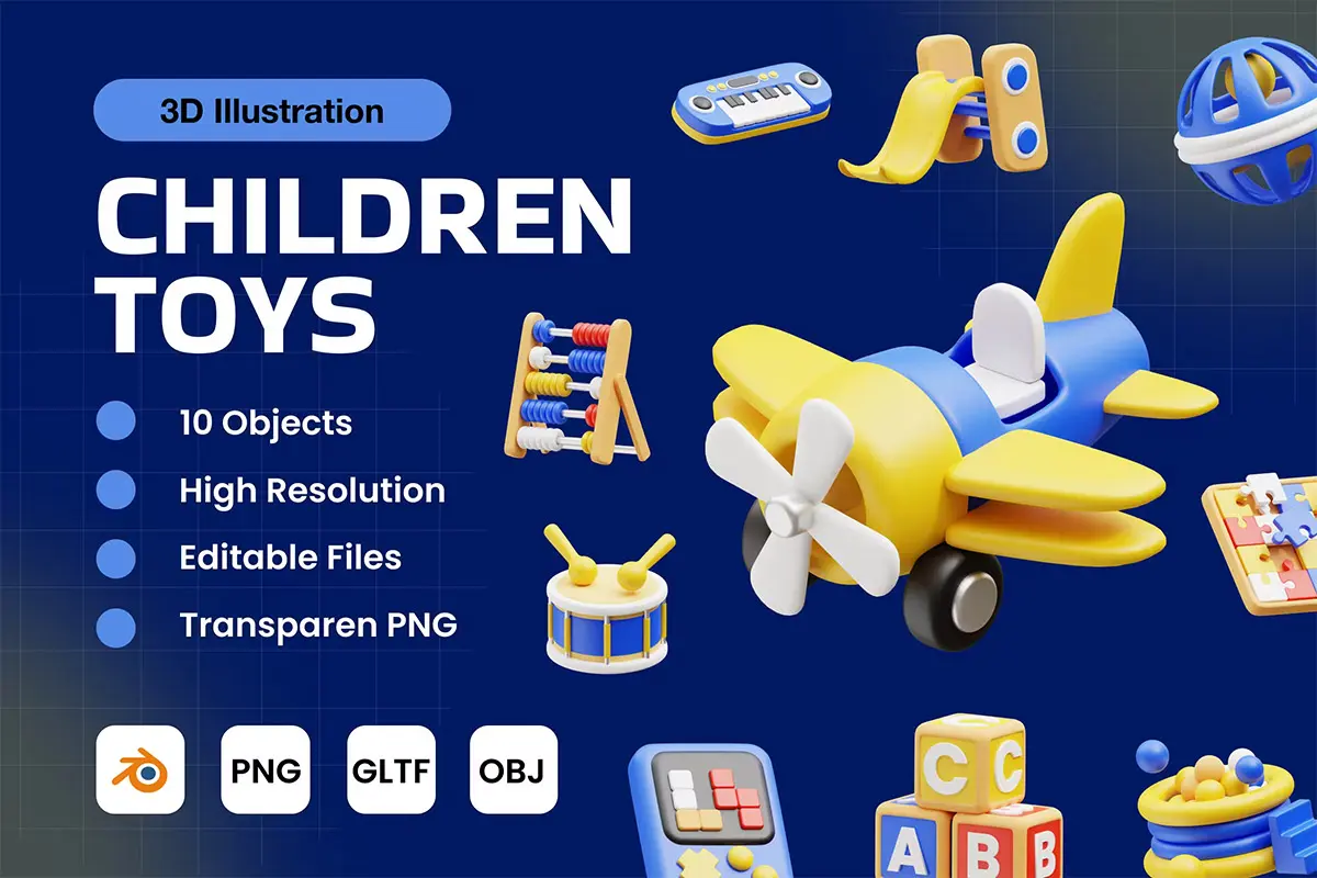Children Toys 3D Icon Pack 20款儿童教育益智积木玩具手机网页应用插图3D图标icon设计素材webp图片