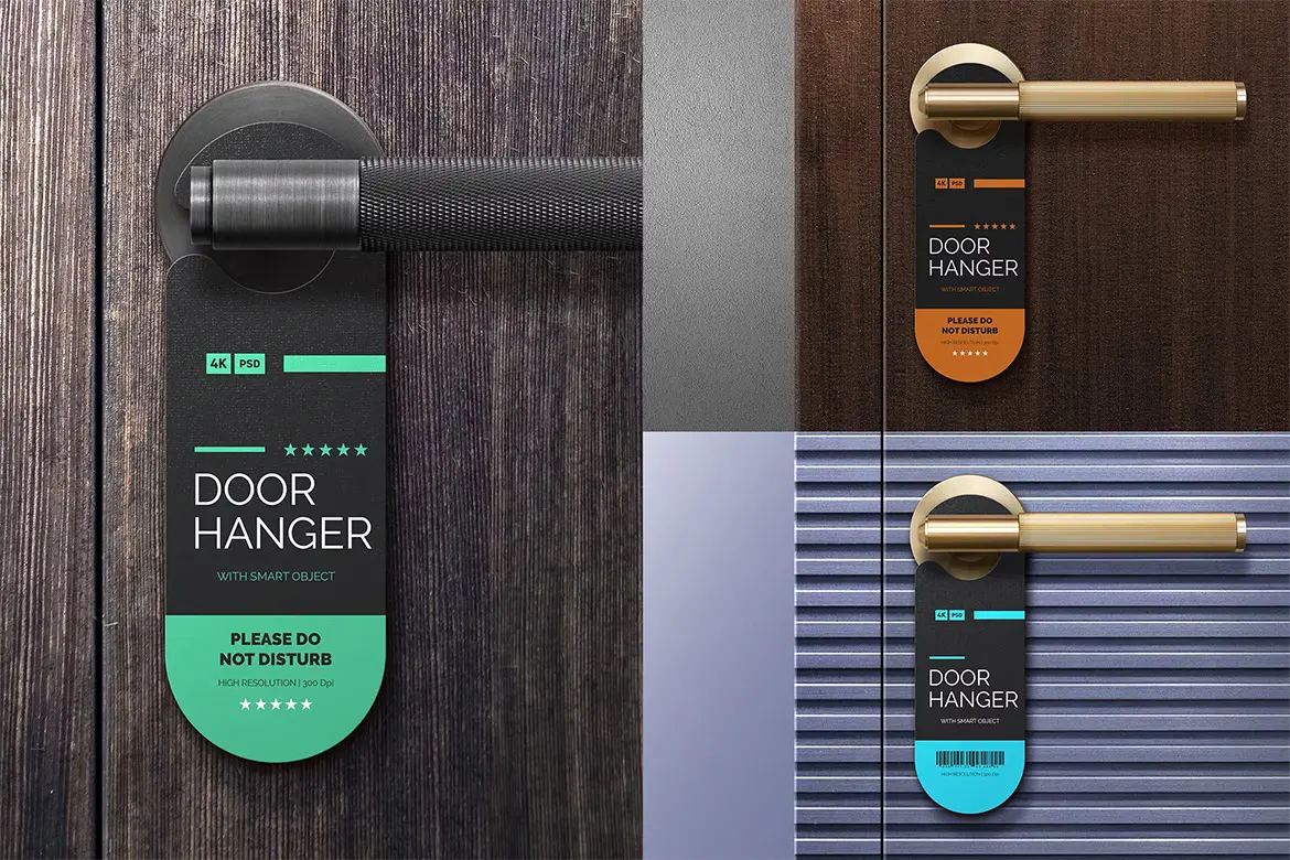 Door Hanger Mockup 酒店房间门牌标签卡片展示设计贴图ps样机素材