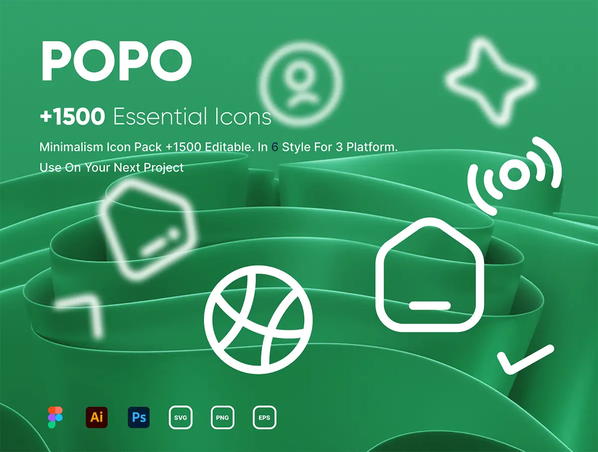 POPO Iconset +1500 Essential Icons  1500个用户界面软件系统App网页个人中心通用基础线性icon图标素材
