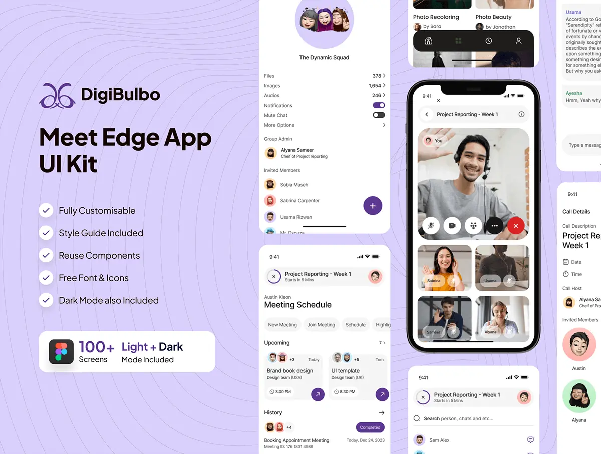 Meet Edge – Online Meeting App UI Kit  100多屏国外在线视频会议聊天通讯iOS/Android用户界面app设计ui套件模板