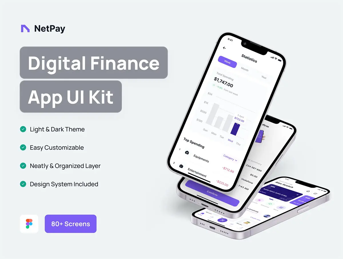 Netpay – Financial & Digital Wallet App UI Kit  80屏国外第三方支付金融数字钱包app用户界面设计ui套件模板