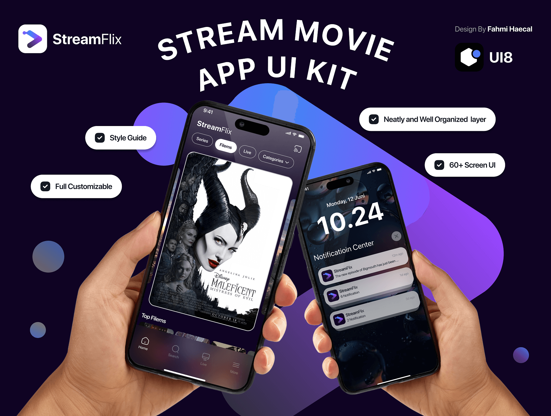 Stream Movie – StreamFlix App for iOS Android  60屏电影流媒体移动应用app用户界面设计ui套件模板