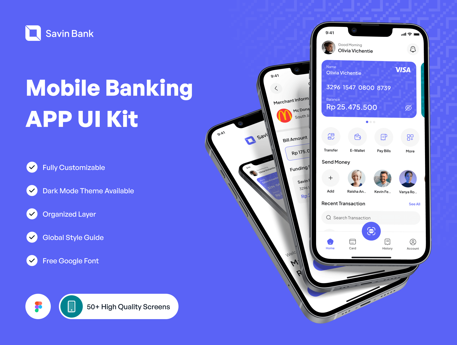 Savin Bank – Mobile Banking App  50屏银行智能金融app界面设计模板欣赏手机银行ui套件下载