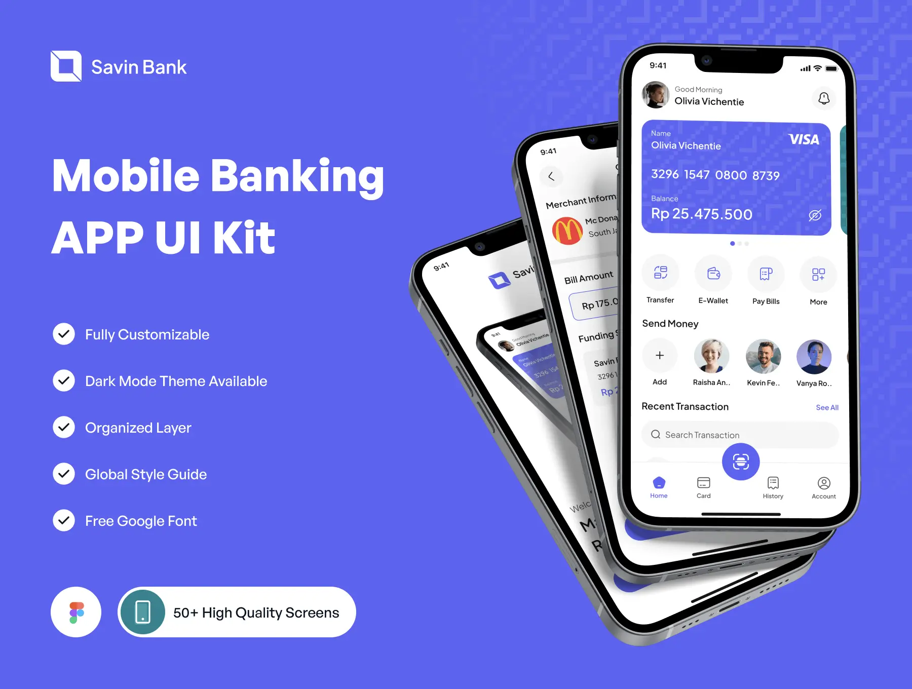 Savin Bank – Mobile Banking App 50屏银行智能金融app界面设计模板欣赏手机银行ui套件下载