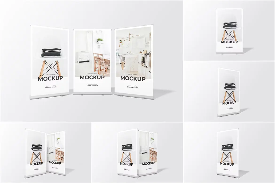Large Roll Up Banner Mockup 大型易拉宝横幅展架模型展示设计贴图ps样机素材