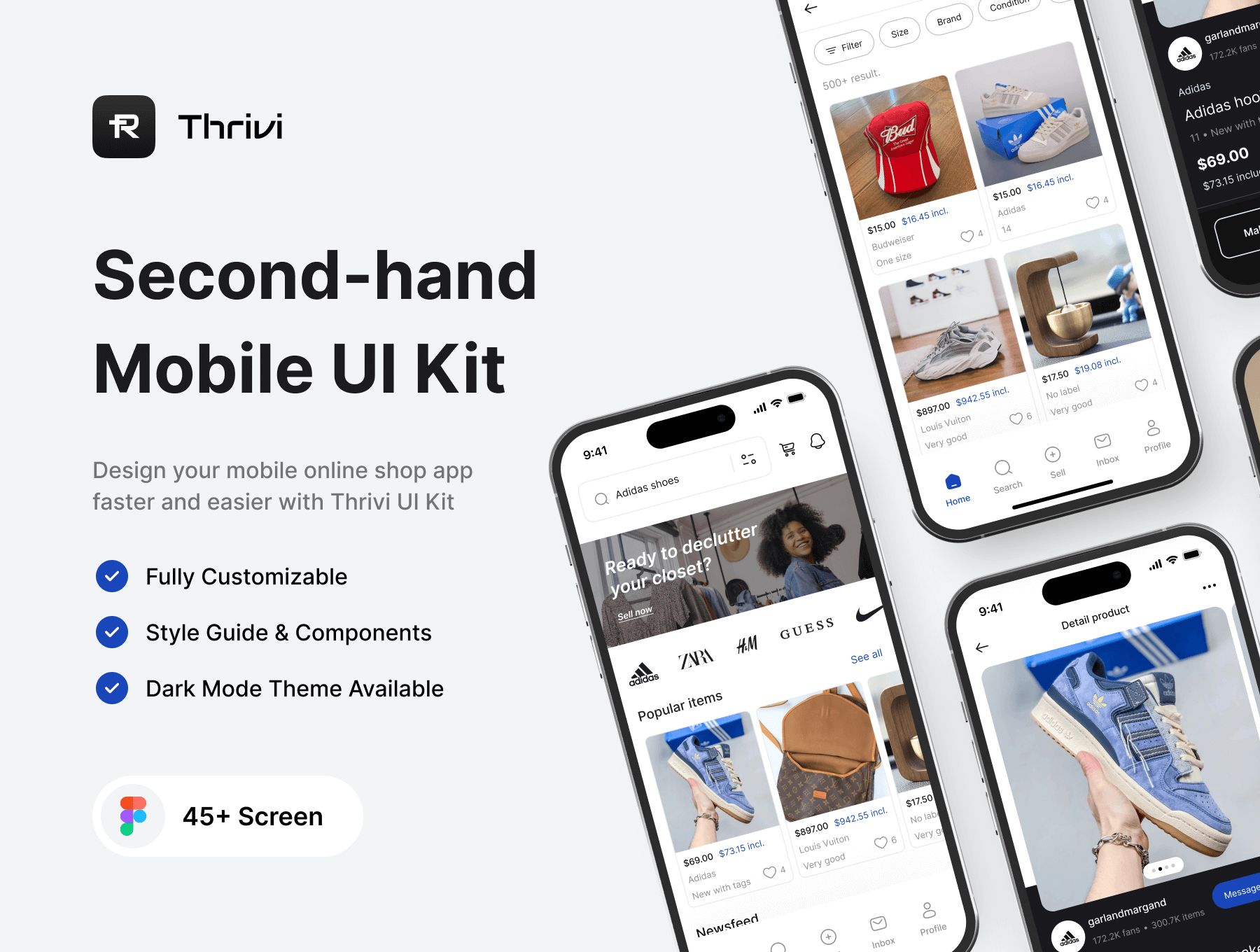 Thrivi – Ecommerce Second-hand App UI Kit  45屏手机电商app界面用户界面设计ui套件素材模板