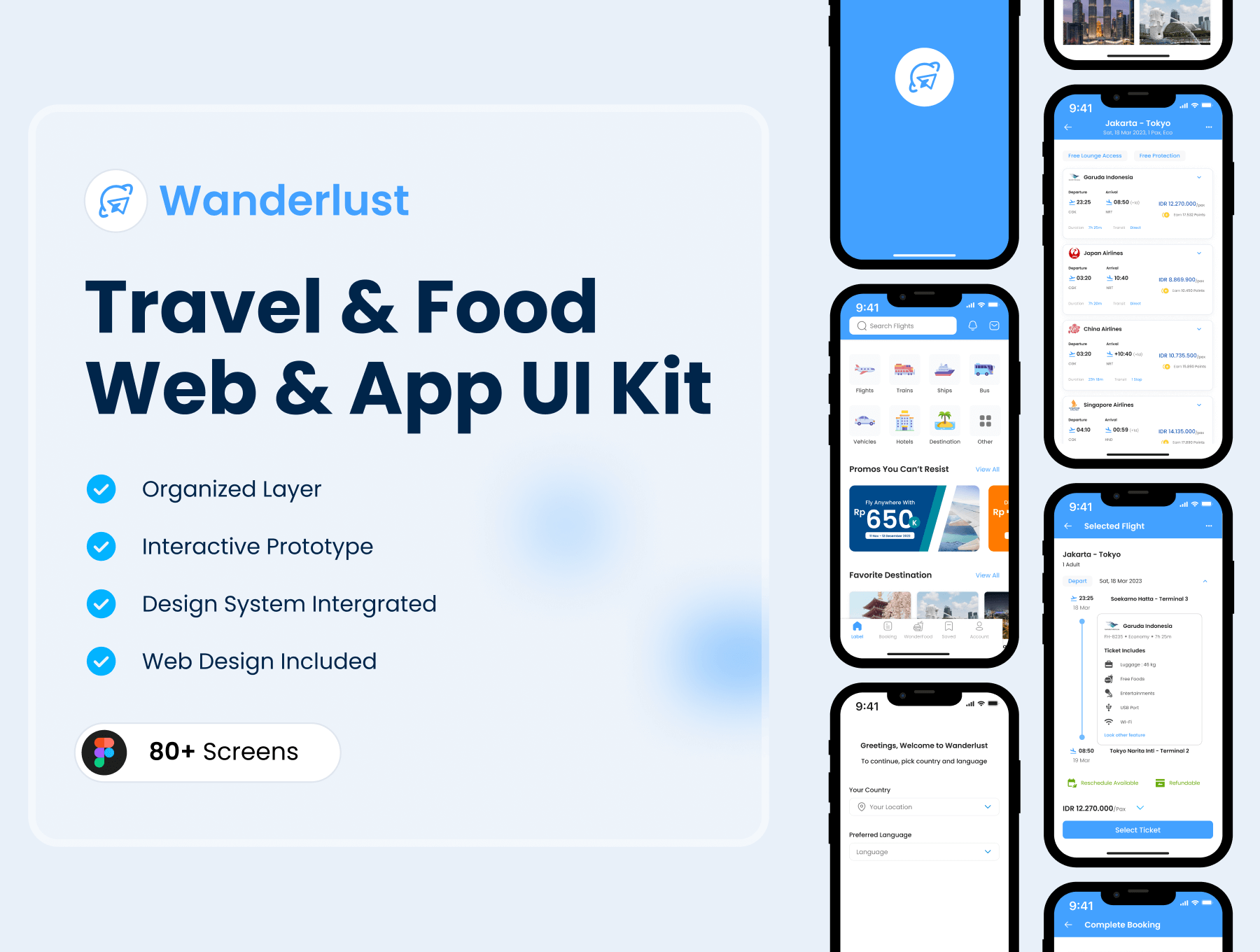 Wanderlust – Travel & Food Apps UI Kit  80多屏旅游出行应用app界面UI设计素材