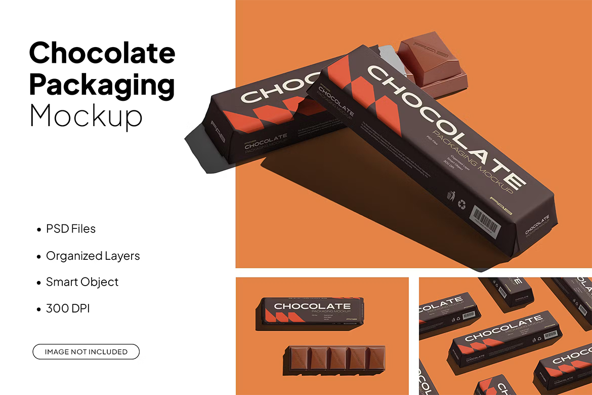 Chocolate Packaging Mockup 巧克力条包装模型品牌logo标识设计贴图ps样机素材