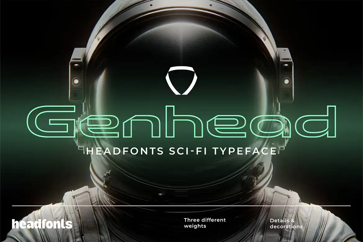 Genhead Outline Futuristic Font  3款Genhead时尚未来科幻机能电竞游戏科技品牌海报标题英文字体包