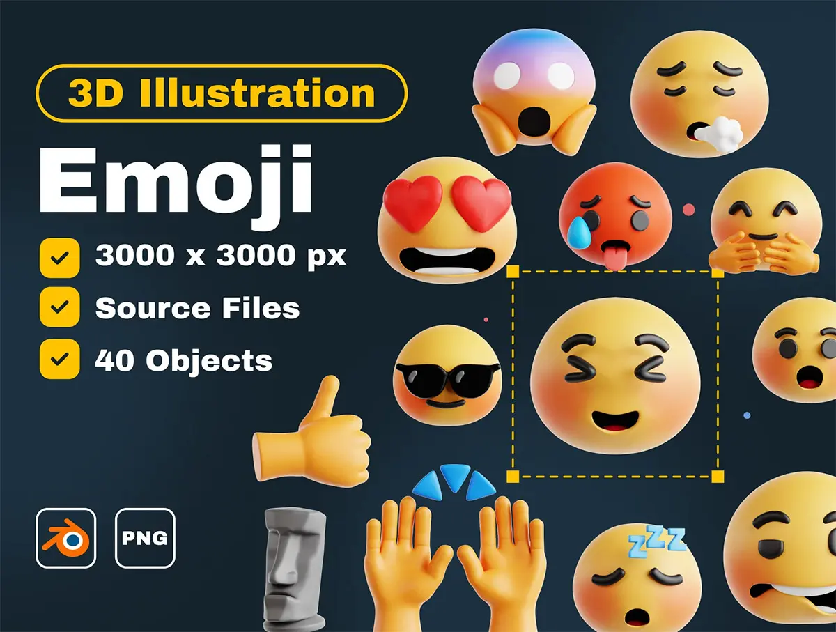 Emoji 3D Icon Set  40款3D趣味卡通Emoji搞笑萌趣表情包插图插画icon图标webp免抠素材