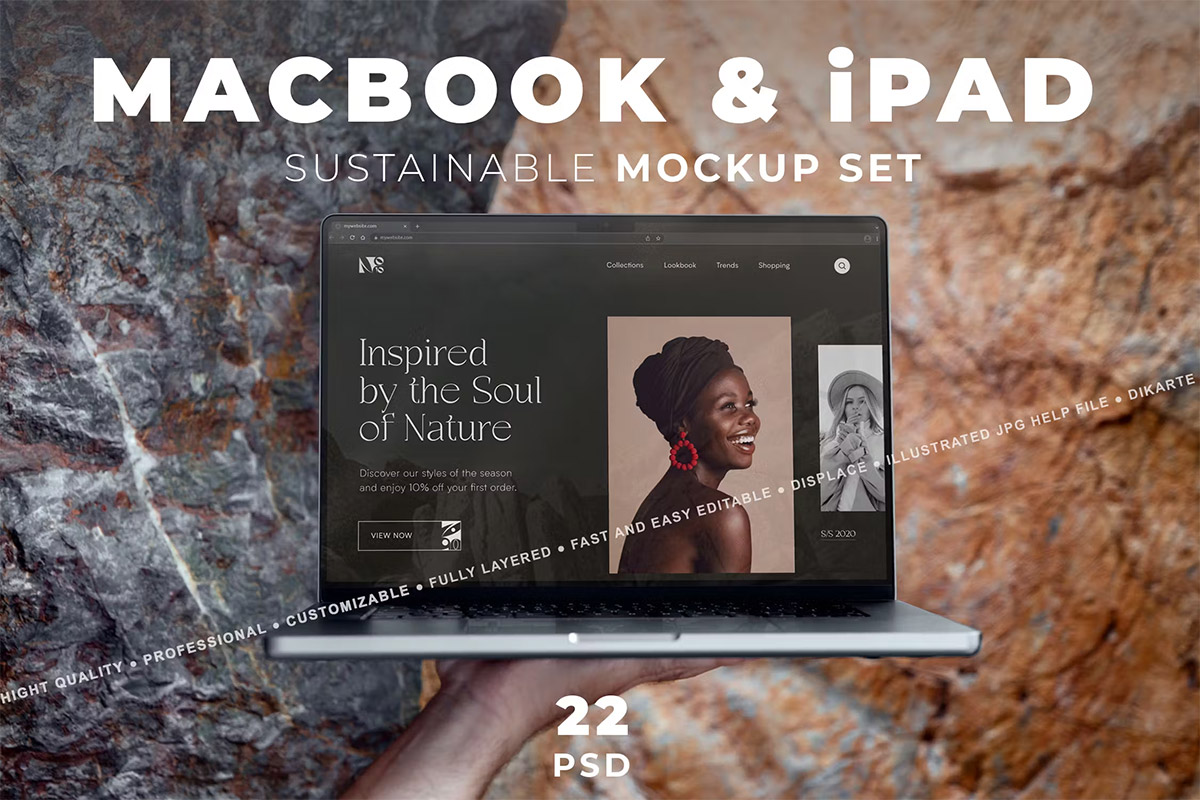 MacBook & iPad MockUp Set  22款Macbook笔记本iPad平板电脑ps样机户外场景作品展示效果图