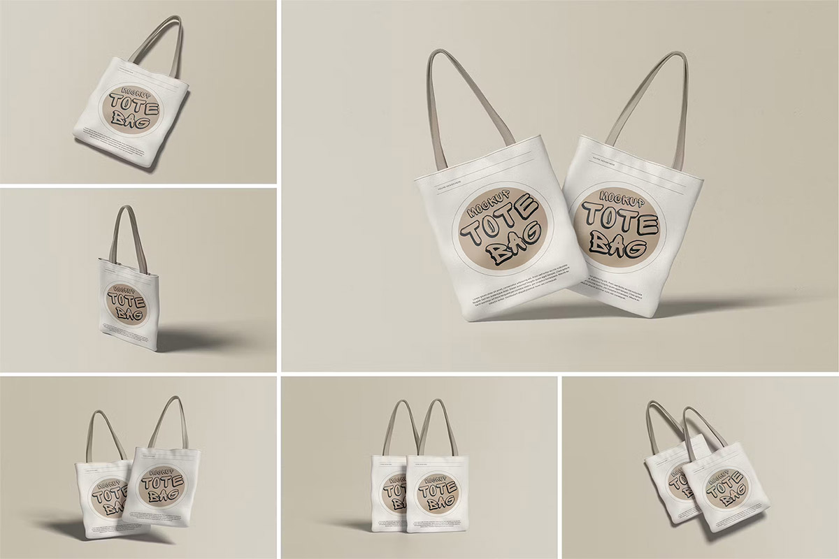 Tote Bag Mockup Vol 2 帆布袋手提袋购物袋模型品牌logo标识设计贴图ps样机素材