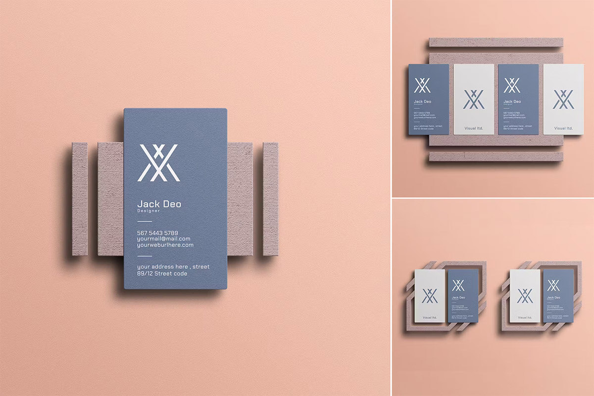 Vertical Business Card Branding Mockup Set 竖版身份名片品牌展示设计贴图ps卡片样机素材