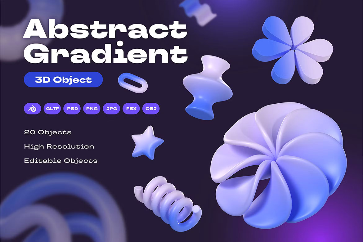 Abstract Gradient 3D Object  20款3D立体抽象渐变文创潮流艺术几何图形png免抠图片设计素材