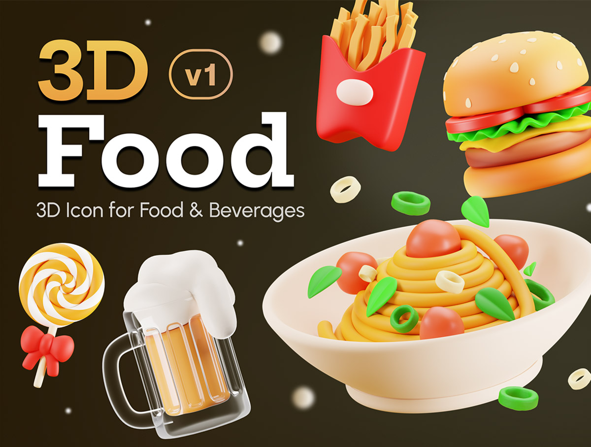 Efenby – Food & Beverage 3D Icon Set  20款食物美食甜品主题插图3D立体图标icon设计素材