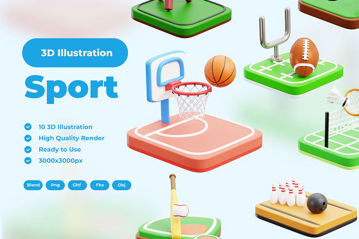 Sport 3D Illustration  20款体育运动竞技场地模型插画3D图标icon设计素材png免抠图片