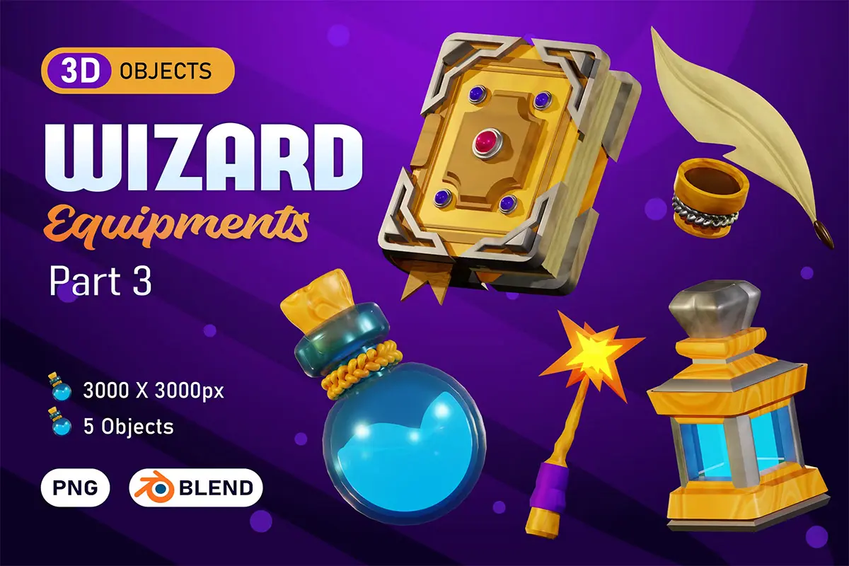 Wizard Equipment 3D Illustrations  15款3D卡通魔法巫术炼金术士插图插画icon图标webp免抠图片素材