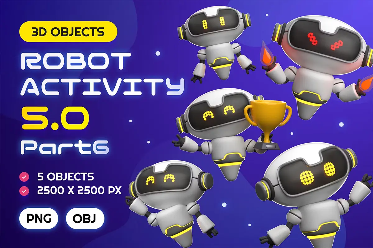 Robot 5.0 3D Icon Pack  30款3D卡通趣味未来科技人工智能机器人插图插画webp免抠图片素材
