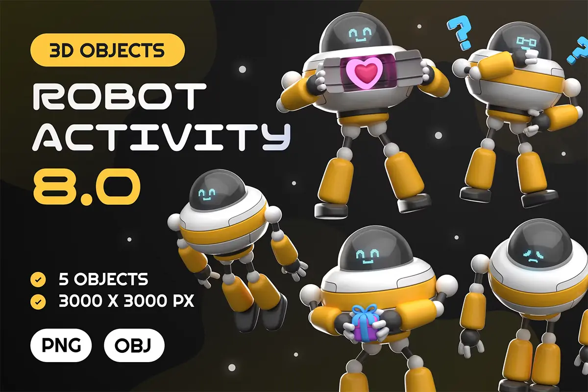 Robot Activity 8.0 Part  20款3D卡通趣味未来科技人工智能机器人插图插画webp免抠图片素材