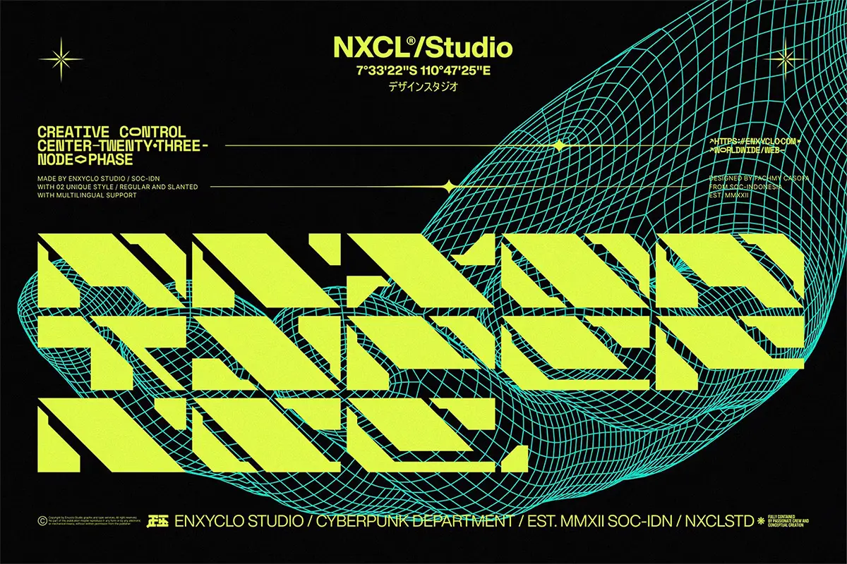 NCL Raxor Y2k Cyberpunk Futuristic Mecha Font 未来科幻封面徽标赛博朋克机甲风海报封面徽标设计装饰英文字体安装包