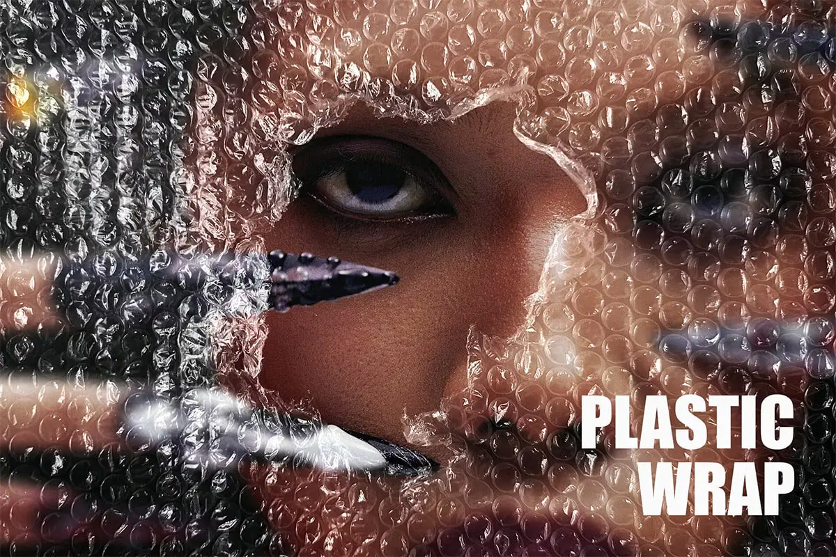 Bubble Plastic Wrap Photo Effect 潮流撕裂破损气泡塑料袋叠加效果人像图片修图PS特效滤镜样机模板