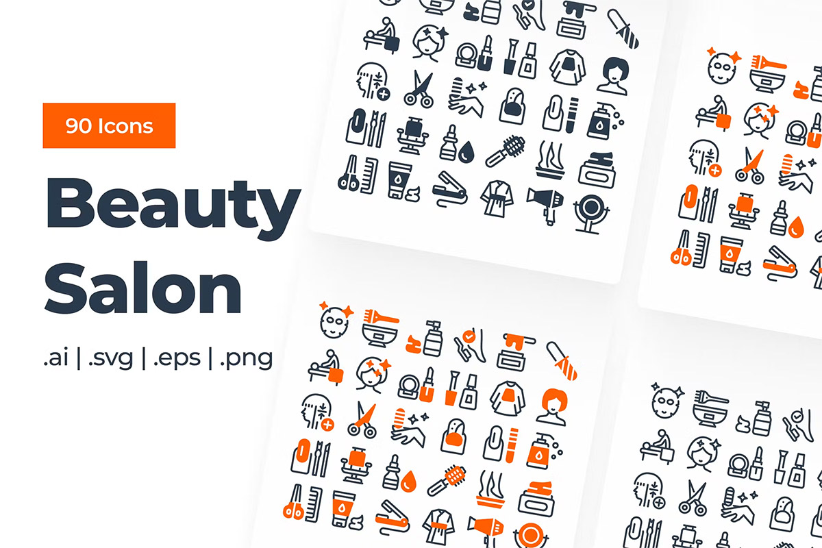 Beauty Salon Icon Set  30款美妆美业女性护理App小程序用户界面圆角线性线面结合icon图标设计素材