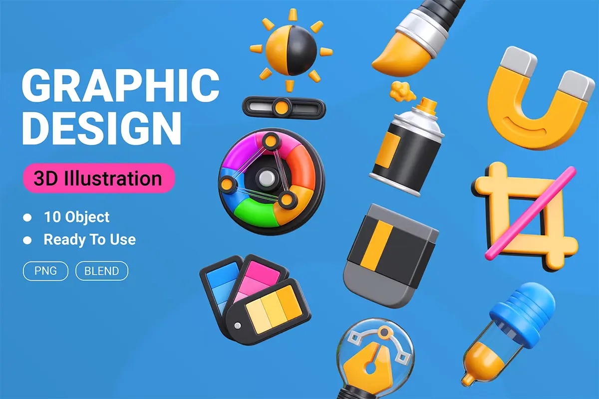 Graphic Design 3d Icon 20款高清趣味卡通3D办公文具绘画制图icon图标webp免抠素材