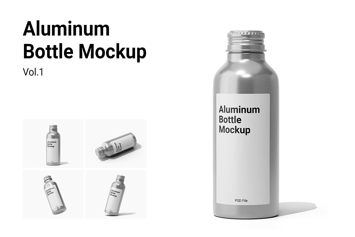 Aluminum Bottle Mockup Vol.1 金属铝瓶模型品牌包装设计贴图ps样机素材