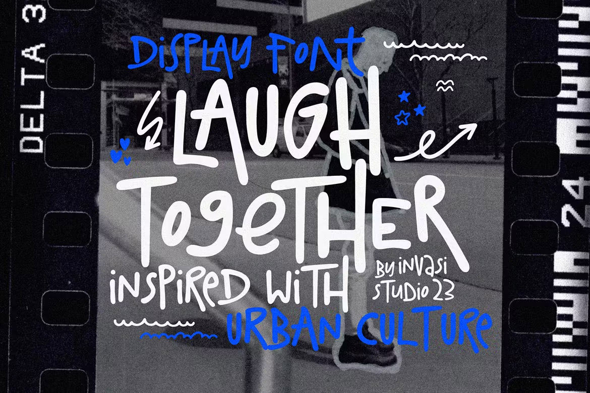 Laugh Together – Spray Tagging Display 时尚嘻哈街头涂鸦手绘手写复古老式T恤包装标题LOGO设计英文字体