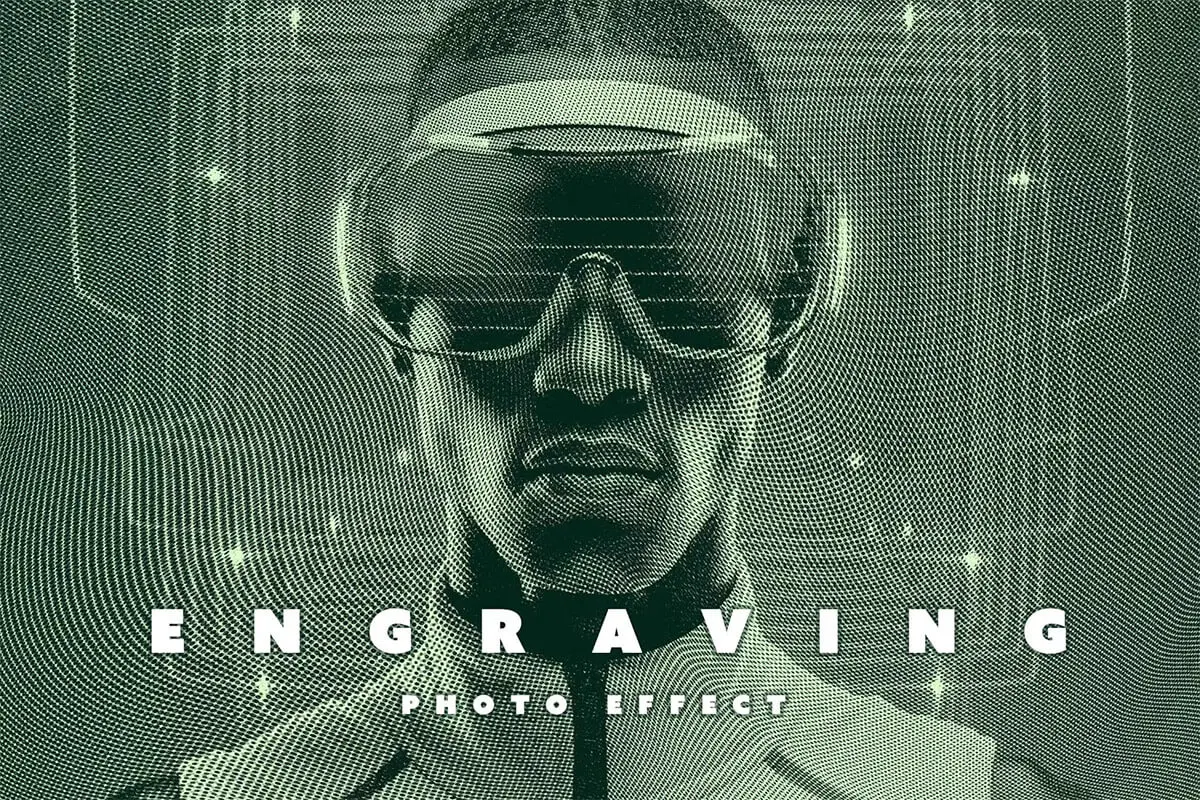 Engraving Matrix Photo Effect 复古怀旧老照片雕刻矩阵雕刻纹理ps特效样机素材