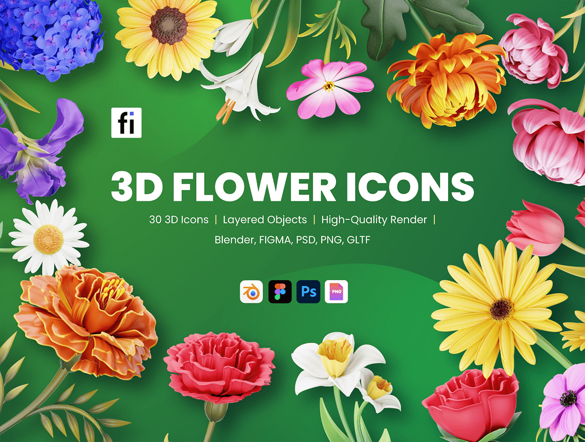 3D Blossom Icons  30款3D立体时尚花卉鲜花植物花朵插图插画图标png免抠图片素材