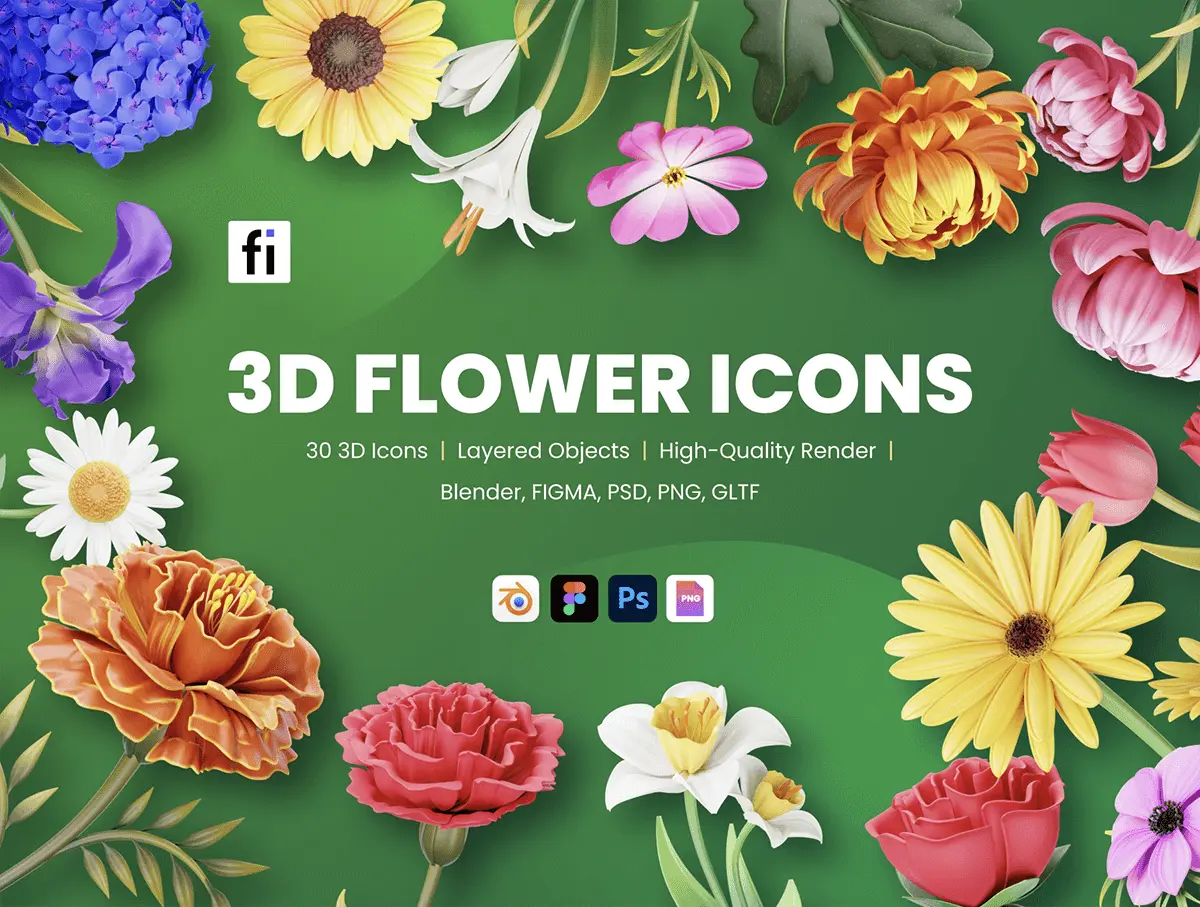 3D Blossom Icons  30款3D立体时尚花卉鲜花植物花朵插图插画图标webp免抠图片素材