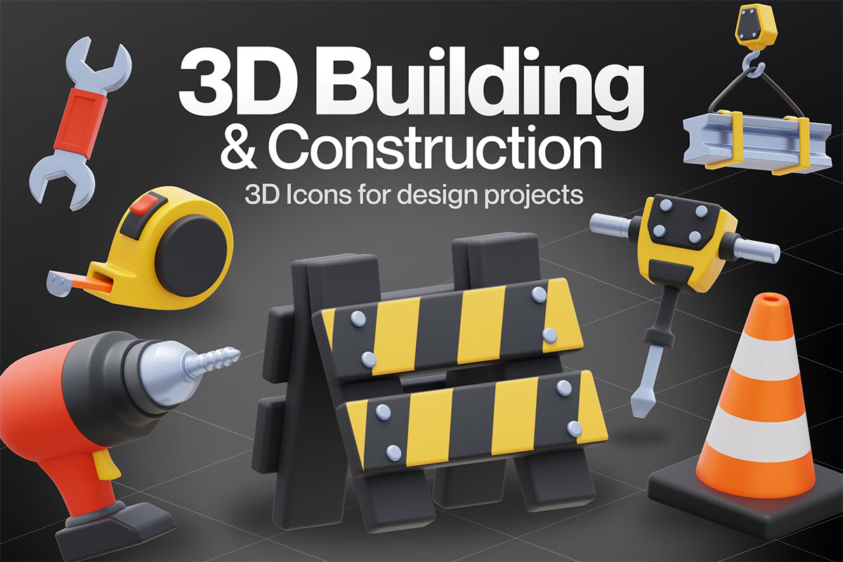 Construcy – Building Construction  20款建筑工地施工设备主题3D图标icon设计素材