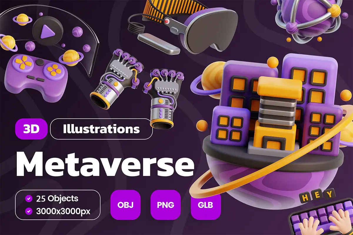 Metaverse 3D Icon Pack  25款3D趣味卡通元宇宙科幻VR游戏虚拟现实数字科技区块链icon图标webp免抠图片