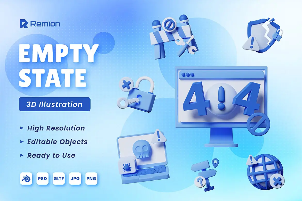 Empty State 3D Object  20款用户界面交互erro错误空状态404站位3D插图插画webp免抠图设计素材