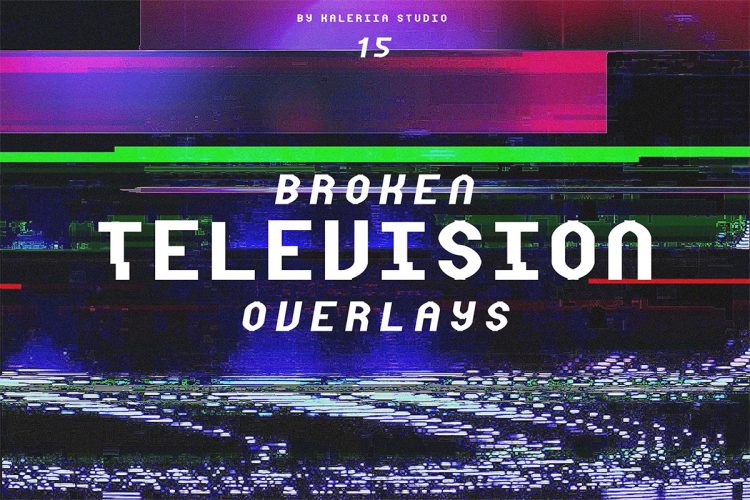 Broken Television Overlays  15款复古怀旧老电视机雪花屏信号故障风VHS做旧背景底纹图片素材