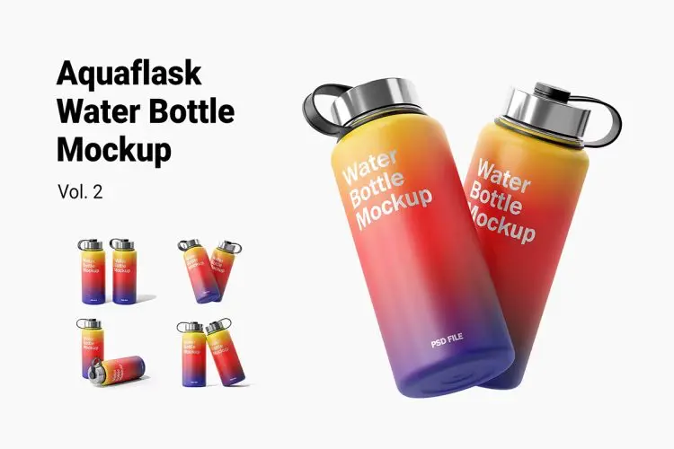Aquaflask Water Bottle Mockup Vol.2 防锈金属保温水瓶模型品牌包装设计贴图ps样机素材