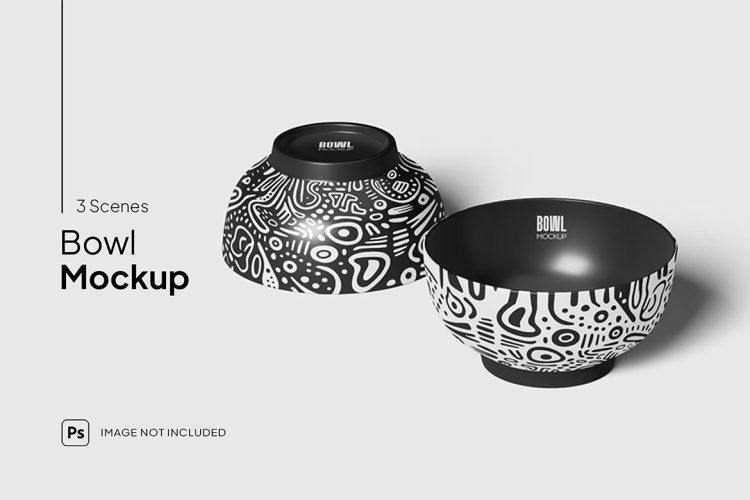 Bowl Mockup 陶瓷碗模型品牌logo标识印花设计贴图ps炊具样机素材