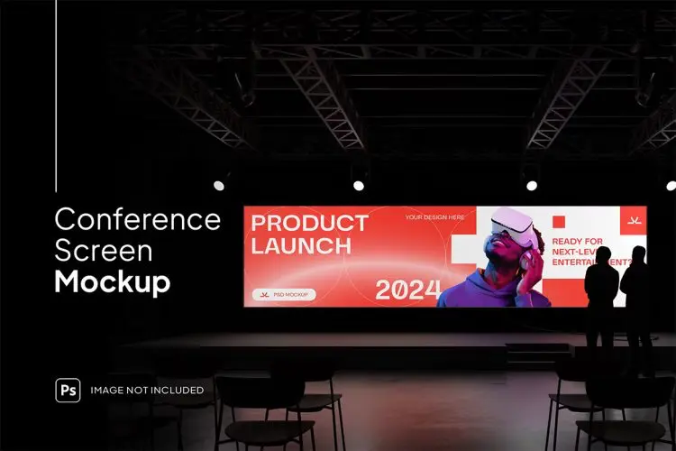 Conference Hall Presentation Mockup 产品发布会论坛讲座演示大厅荧屏展览展示设计贴图ps样机素材模板