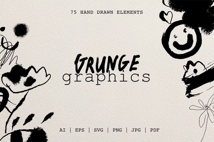 75+ Drawn & Painted Grunge Graphics  78款复古潮流手绘喷漆毛笔涂鸦垃圾摇滚标记符号插画矢量设计素材
