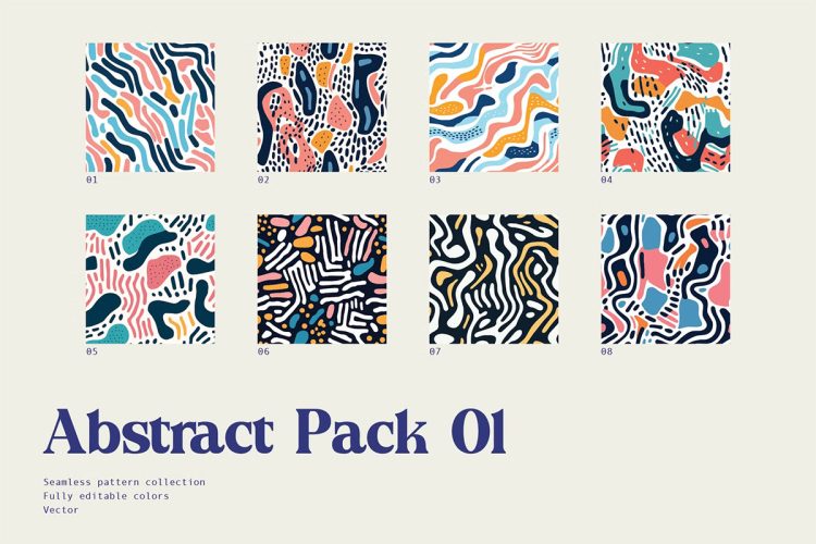 Abstract Pack 01  8款创意抽象艺术包装无缝图案设计图片素材Ai源文件